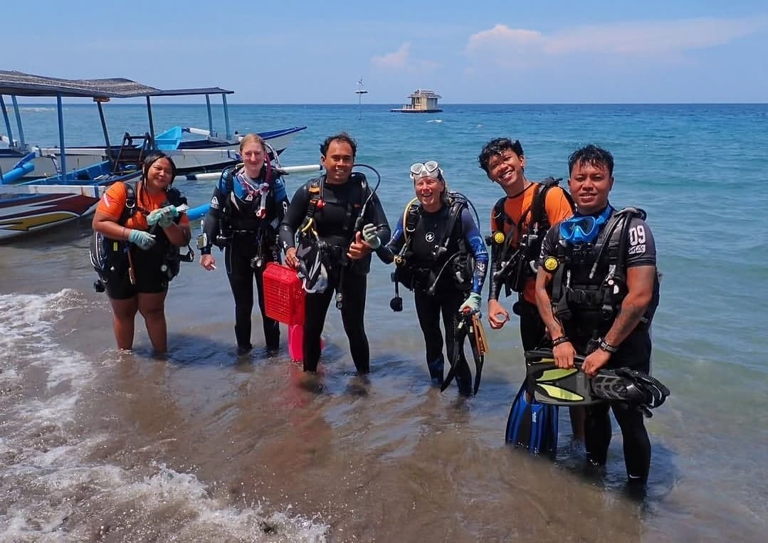 Karang Divers team after a dive, Pemuteran beach