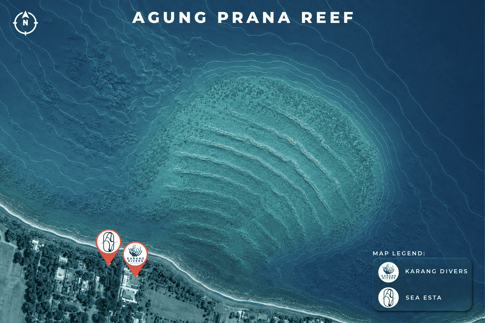 Map of the Agung Prana Reef Restoration Project, Pemuteran Bay, North West Bali